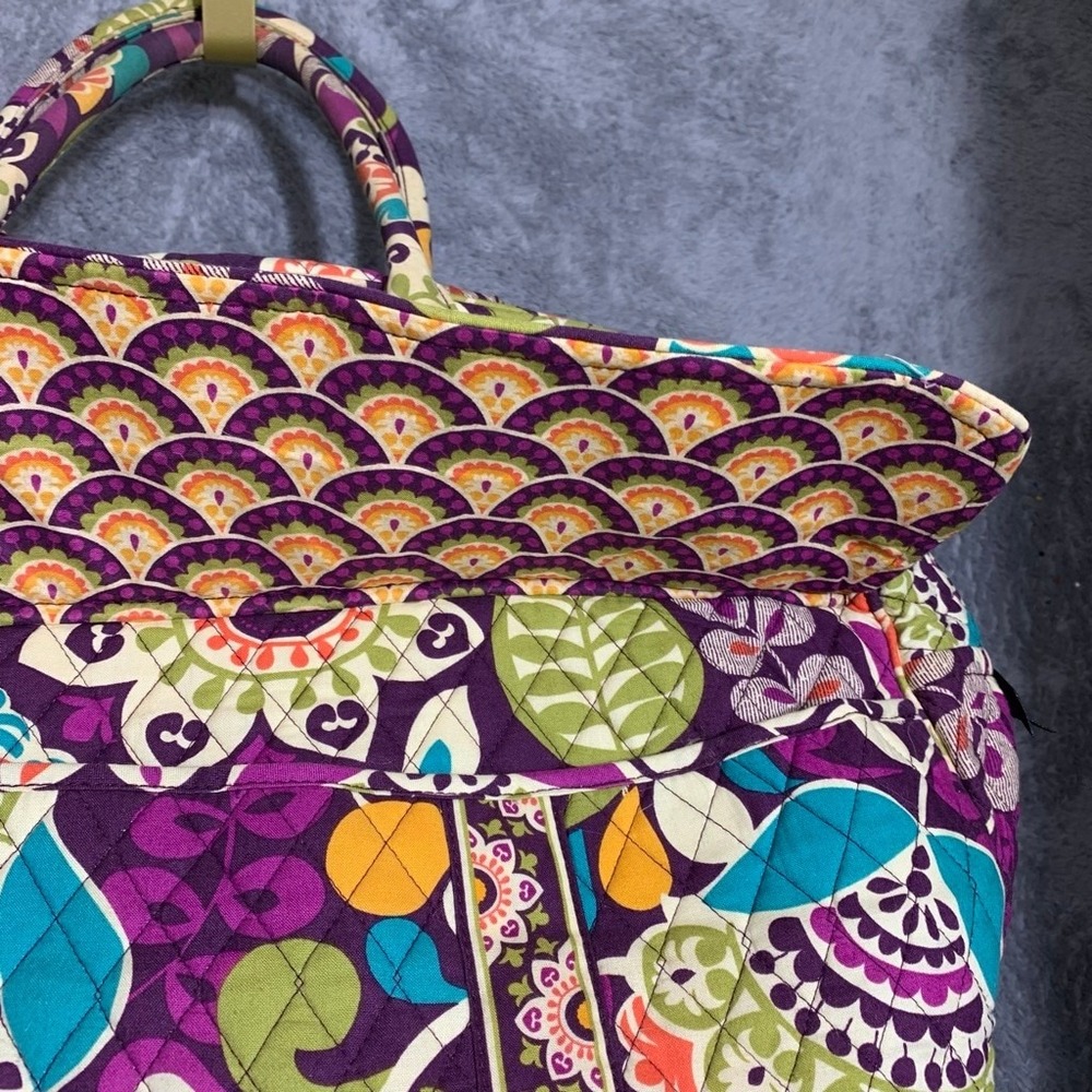 Vera Bradley Large Duffel Bag Women Large Purple Plum Crazy Quilted Paisley Trav - Picture 8 of 16